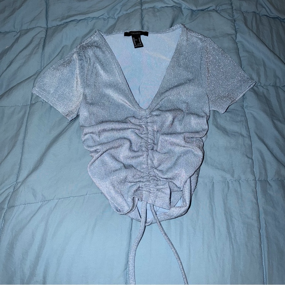 Forever 21 Metallic Light Blue Ruched Tee